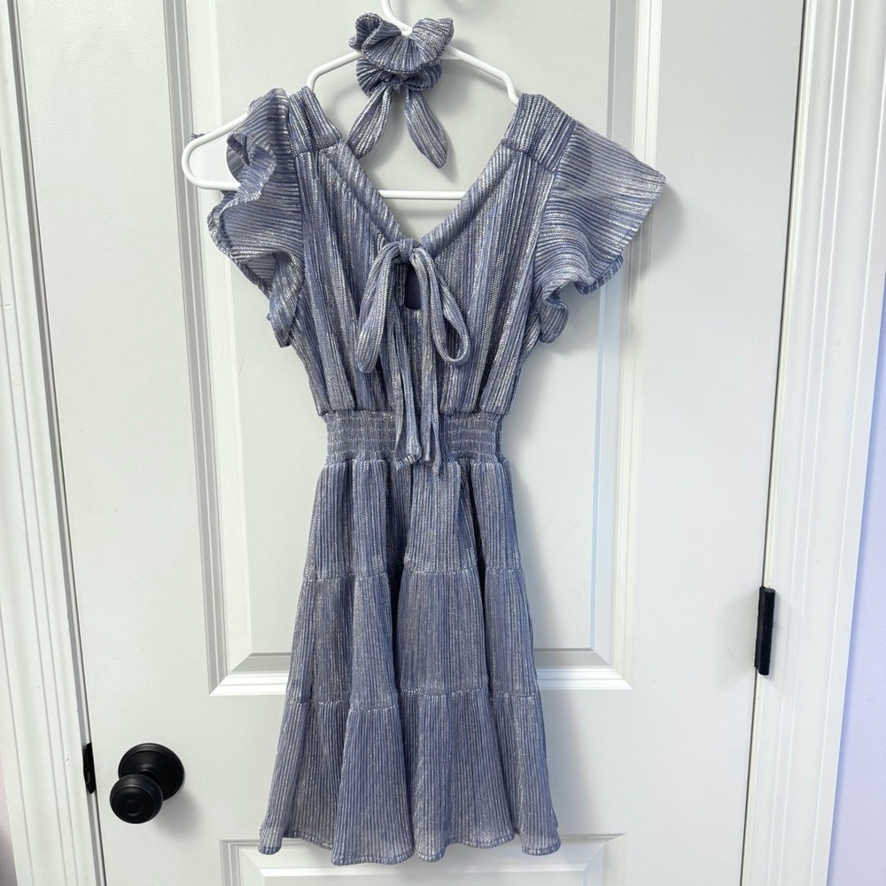 Girls 8 Nicky Lew dress and scrunchie from Nordstroms - Purple Metallic fabric - Picture 4 of 6